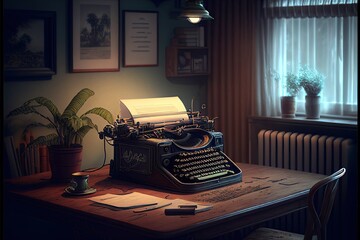 The old typewriter. classic book writer room. Generative ai - obrazy, fototapety, plakaty
