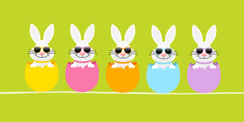5 Osterhasen In Eierschalen Sonnenbrille Banner Grün