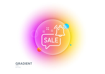 Promotion bell line icon. Gradient blur button with glassmorphism. Sale Alarm reminder sign. Notification offer symbol. Transparent glass design. Promotion bell line icon. Vector
