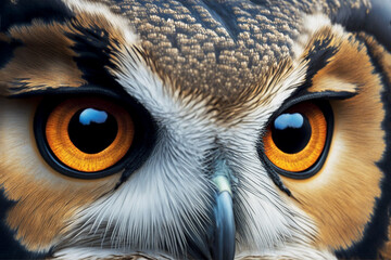 Close-up on brightly colored and vivid owl eyes