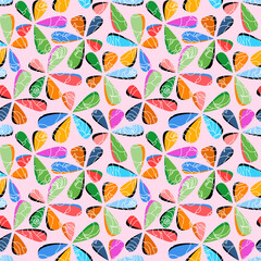 Abstract retro background. Psychedelic colorful seamless pattern. Groovy fashion print. Vintage hippie floral illustration