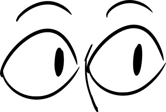 Vector drawing of eyes and bridge of nose. Depicts various emotions. It’s just a contour. On a white background, isolated. Hand-drawn in cartoon style. Eyes look straight, surprised and amazed. 
