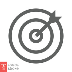 Target icon. Simple outline style. Focus accuracy dart, arrow dartboard hit, goal, objective, opportunity, business concept. Line symbol. Vector illustration isolated. Editable stroke EPS 10.