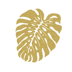 Monstera leaf with golden ink isolated