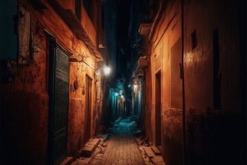 Fototapeta na wymiar Morocco street at night. Generative AI