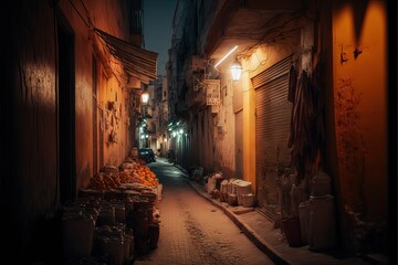 Fototapeta premium Morocco street at night. Generative AI