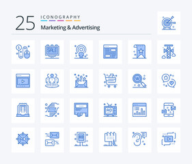 Marketing And Advertising 25 Blue Color icon pack including layout. design. poster. application. person