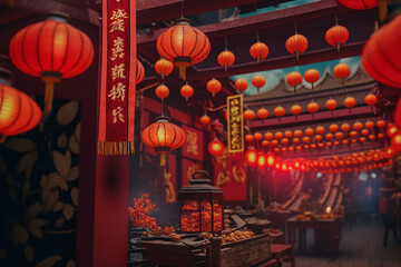 Chinese Red Lanterns Shine Bright during the Lunar New Year Festival of Happiness in China Generative AI