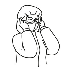 Wear hood mask and glasses isolated character vector sign design.