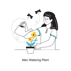 Man watering plant Flat Style Design Vector illustration. Stock illustration