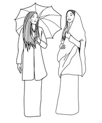 Malay woman girl wearing traditional dress with umbrella