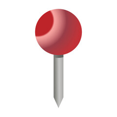 Red pin icon. Attach button on needle, pinned office thumbtack and paper push pin. Vector illustration.
