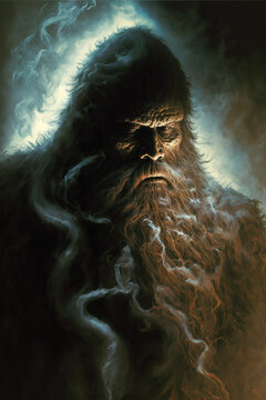 Elderly male bigfoot portrait art created with Generative AI