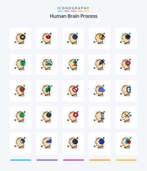 Creative Human Brain Process 25 Line FIlled icon pack  Such As head. analysis. human. thinking. human