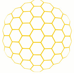 wabe als grafik aus 37 gelben sechsecken in art einer bienenwabe kugelförmig gewölbt angeordnet 