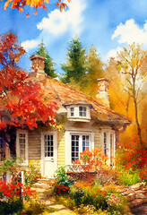 Fairy tale rustic country house gold autumn