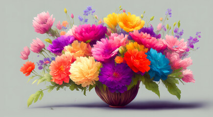 Composition of multi-colored flowers