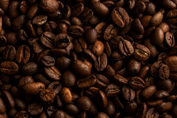 Roasted coffee beans, can be used as a background.