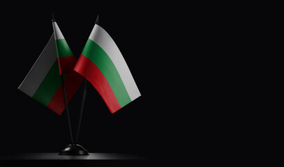 Small national flags of the Bulgaria on a black background