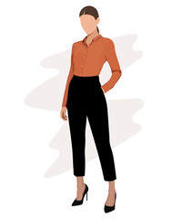 A very beautiful and stylish girl in business and fashionable clothes against an interesting background. Vector illustration in flat style