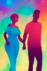 AI-Generated Image of an African American Couple in Love. Watercolor Portrait 