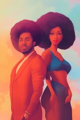 AI-Generated Image of an African American Couple in Love. Watercolor Portrait 
