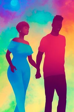AI-Generated Image of an African American Couple in Love. Watercolor Portrait 
