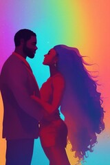 AI-Generated Image of an African American Couple in Love. Watercolor Portrait 