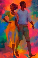 AI-Generated Image of an African American Couple in Love. Watercolor Portrait 