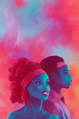 AI-Generated Image of an African American Couple in Love. Watercolor Portrait 