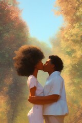 AI-Generated Image of an African American Couple in Love. Watercolor Portrait 