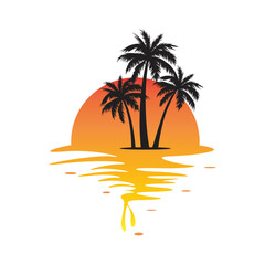 coconut tree and sun shining illustration vector design