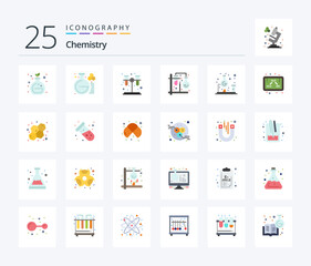 Chemistry 25 Flat Color icon pack including science. chemistry. test. mix. tubes