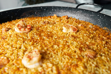 fish and seafood paella with shrimp