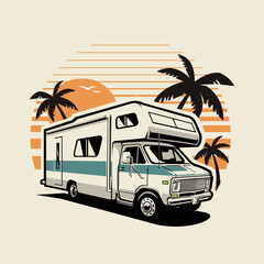 Classic Campervan Motorhome RV Caravan Illustration Vector Art