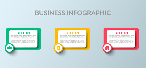 Business Infographic. Modern infographic template. Abstract diagram with 3 steps, options, parts, or processes. Vector business template for presentation. Creative concept for infographic