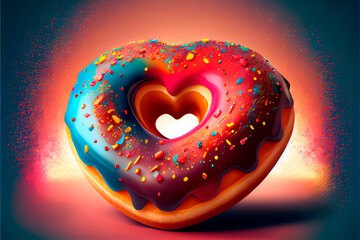 Heart shaped colorful donut