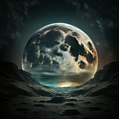 Fotobehang Volle maan en bomen Noite de Lua cheia, ao pé do mar