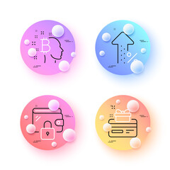 Fototapeta premium Wallet, Loyalty card and Increasing percent minimal line icons. 3d spheres or balls buttons. Bitcoin think icons. For web, application, printing. Locked money purse, Bonus points, Discount. Vector
