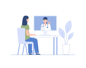 Girl is talking to doctor, video call. Medical Consultation by Internet with Doctor