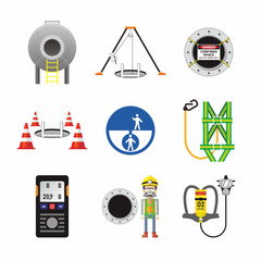 Set of confined space icon, sign and symbol for industrial, construction and manufacture work safety. Colorful and isolated. © wijas