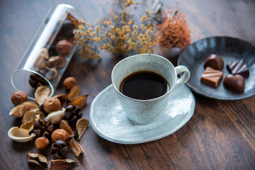 コーヒーとドライフラワー