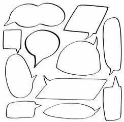 set hand drawn speech bubbles vector design illustration. cloud, cartoon, icon, comic, sign, message, communication, text, illustration, speak, design, dialog, bubbles, thought, symbol, speech .