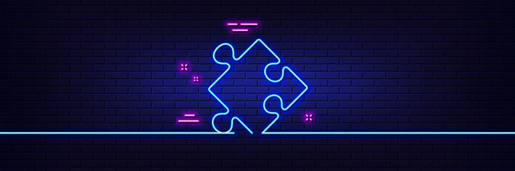 Neon light glow effect. Strategy line icon. Puzzle symbol. Logical knowledge sign. 3d line neon glow icon. Brick wall banner. Strategy outline. Vector