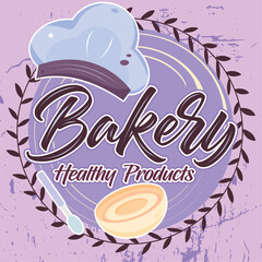 Colored retro bakery shop label with chef hat Vector