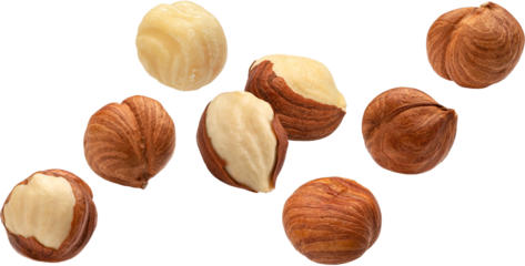 Falling hazelnuts isolated 