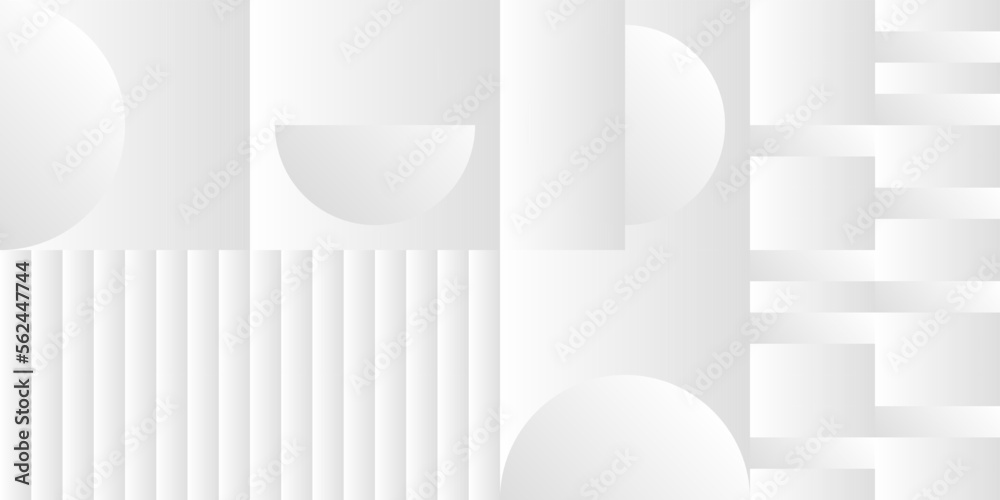 Poster Abstract white and gray gradient background. Modern minimalistic design. Vector illustration with simple shapes like circle, square, rectangle. Monochrome light 3d futuristic design
