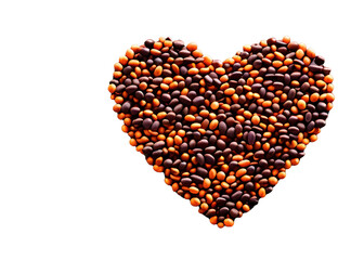 Plakat beans spread in the shape of a heart, generated by ai