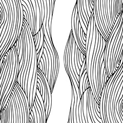 Simple minimalist wave pattern. Graphic line art. Modern abstract  landscape. Monochrome black and white curly doodles