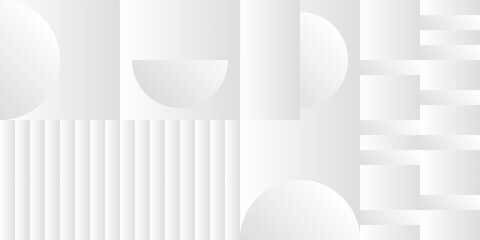 Abstract white and gray gradient background. Modern minimalistic design. Vector illustration with simple shapes like circle, square, rectangle. Monochrome light 3d futuristic design
